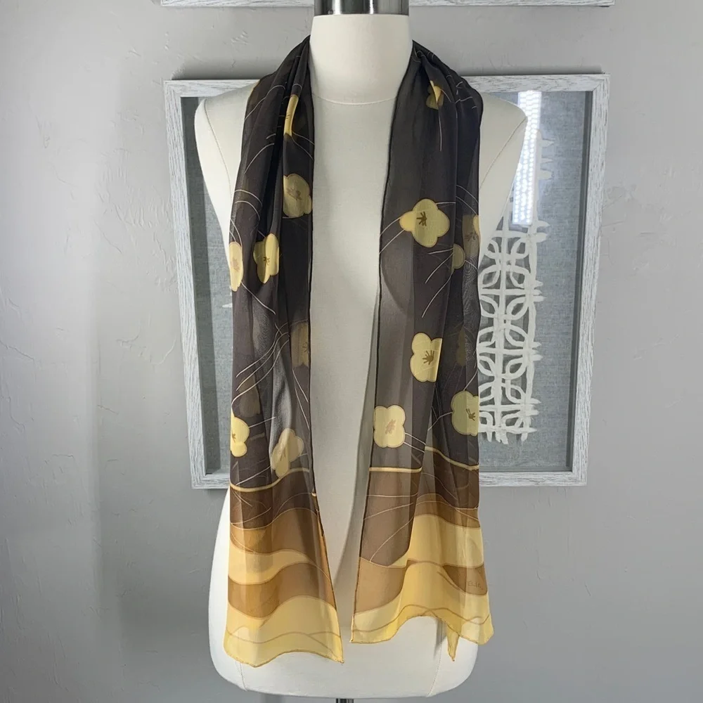 Halston brown and yellow buttercup silk scarf